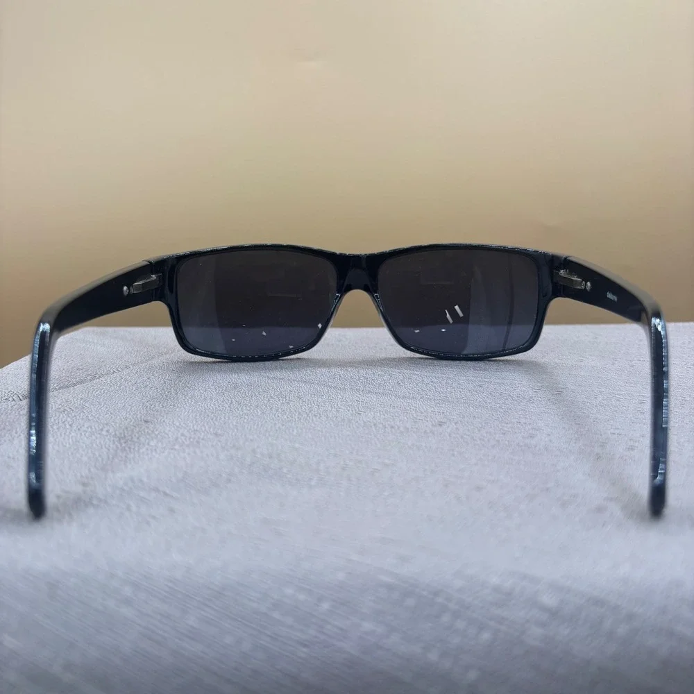Claiborne Sunglasses Womens Black Rectangular Wrap Frame Silver Logo Detail